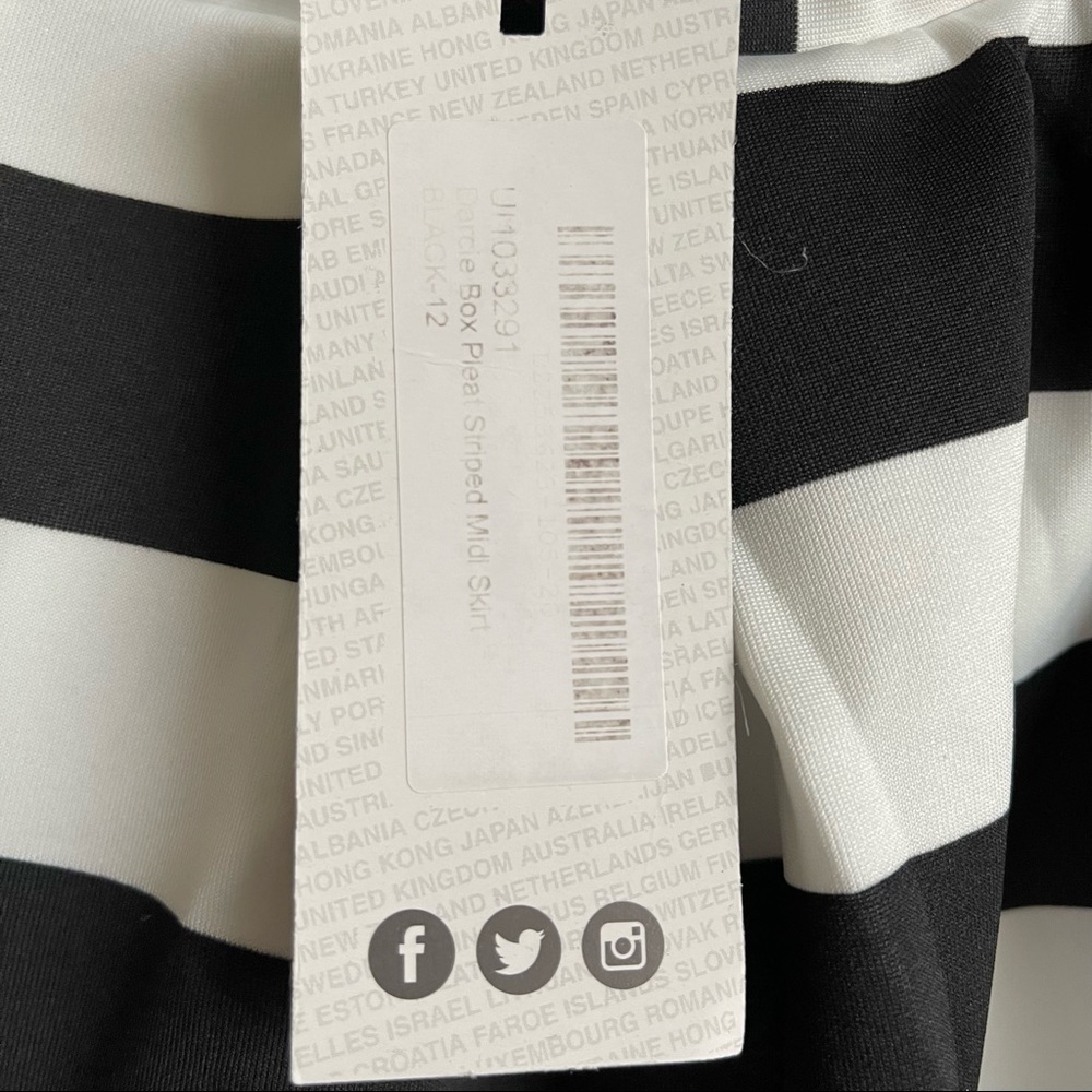 Boohoo Box Pleat Striped (Black & White) Midi Skater Skirt; SZ 8; BNWT - Picture 5 of 5